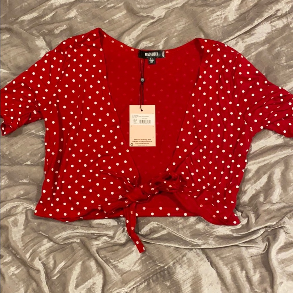 Red and White Tie-front Crop Top